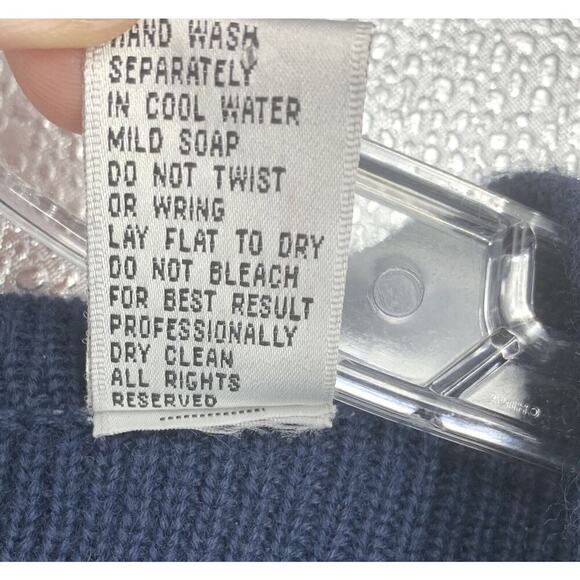 Vtg Portraits x Northern Isles Sz L Navy Blue Gold Applique Cardigan Sweater - Picture 5 of 8